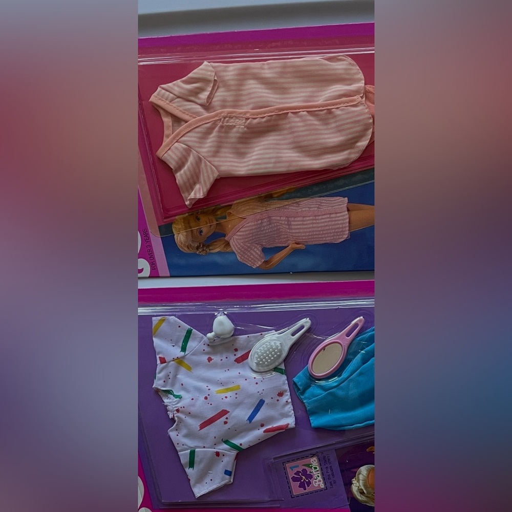 Vintage 1990 Barbie Dream Wear Fashions Lot of 3 NRFB Pajamas Hearts Stripe Gown - Picture 4 of 4
